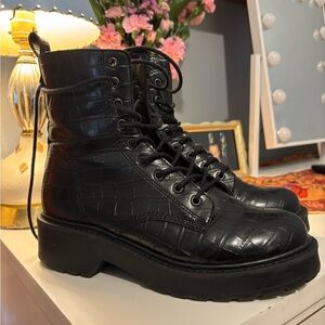Black Croc-Embossed Women's Boots